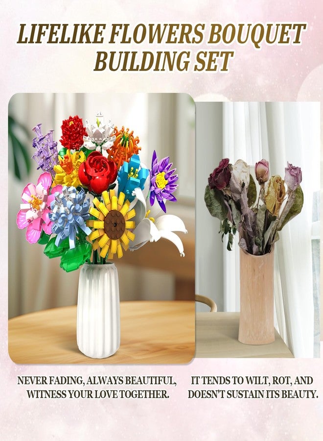 RASOUT Flowers Bouquet Building Set - 12 Kinds of Flowers Botanical Collection and Decorative Home for Mother's Day, Birthdays, Gifts Ideal for 6+ Women Girls Adults, No Vase - Image 2